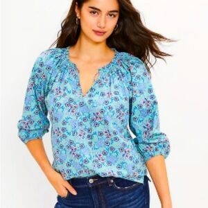 Loft cotton blend long sleeve v neck blouse